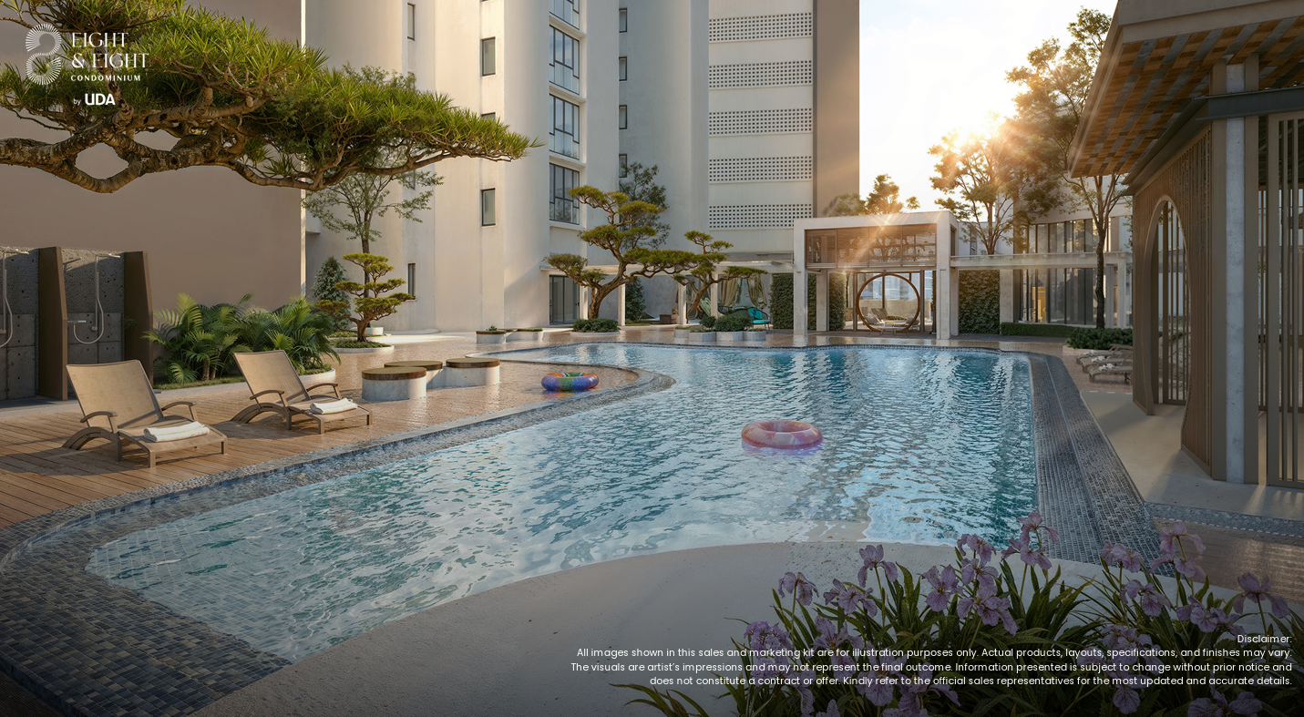 Swimming pool and landscaped leisure area